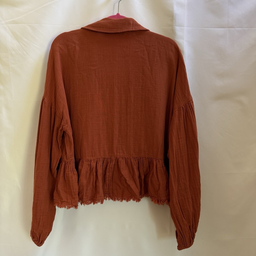 Free People Lyra Tiered Bed Jacket Gauzey Rust Orange Boho Oversized XL - Picture 7 of 14